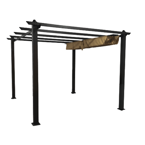 Pérgola em alumínio com toldo deslizante na cor cru, dimensões 3x4 m, ideal para criar sombra e conforto em jardins, terraços e espaços exteriores.